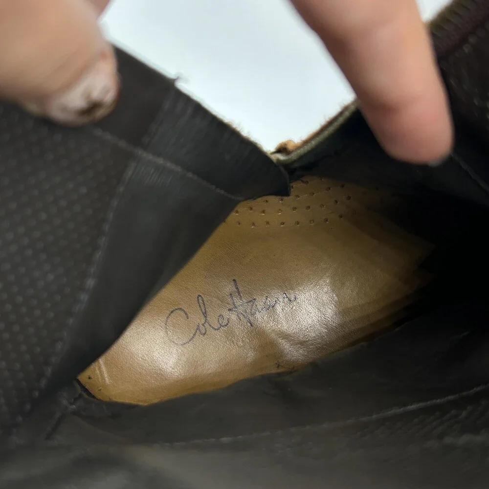 Cole Haan Boots Mens Size 10 M Brown Leather Mid Calf Zip Biker Lined Grip Sole